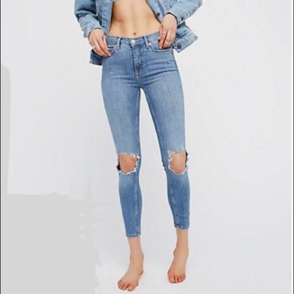 Free People Busted Knee Skinny High-Rise Denim Jeans 26 - Picture 3 of 8